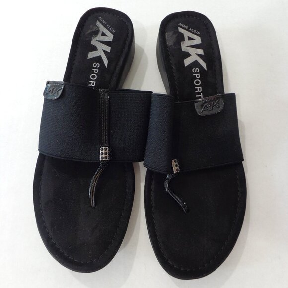 ANNE KLEIN‎ Sport Women's Black Wedge Thong Slide Sandals Size 8.5M - Picture 1 of 6